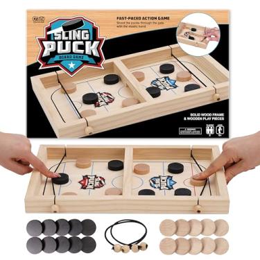 Imagem de Crazy Games AST Jogo de discos, Sling Games, jogo de mesa com alça rápida, puck Sling Puck Winner de madeira, brinquedos esportivos