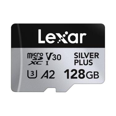 Imagem de Lexar Cartão micro SD Silver Plus de 128 GB até 205 MB/s, cartão de memória flash MicroSDXC UHS-I com adaptador, C10, U3, A2, V30, Full HD, 4K UHD, cartão TF de alta velocidade para drone, câmera de