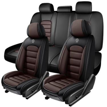 Imagem de AFUNTIO Conjunto completo de capas de assento de carro, capas de almofada de couro napa, ajuste universal 98% caminhonete SUV, capa de assento automotiva, capa de assento à prova d'água (padrão
