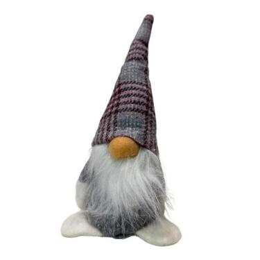 Imagem de Gnomo Noel Cinza Enfeite Natalino Boneco Gorro Xadrez 23cm - tok da ca