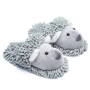 Imagem de Ofoot Pantufas femininas de inverno quentes para pais e crianças felpudas para casa Belo animal Koala Fox Owl Cat Lion Gorilla Bunny, durável antiderrapante sola inferior de borracha, Grey(koala), 11-13 M US