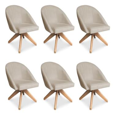 Imagem de Kit 06 Poltronas Cadeira Giratória Bela Veludo Base de Madeira - Pallazio