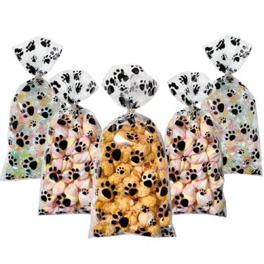 Imagem de Sacos de guloseimas para cães, sacos de presente de plástico de celofane de celofane com gravatas, bolsas transparentes de 12 x 28 cm para chá de bebê para animais de estimação, decorações de festa de