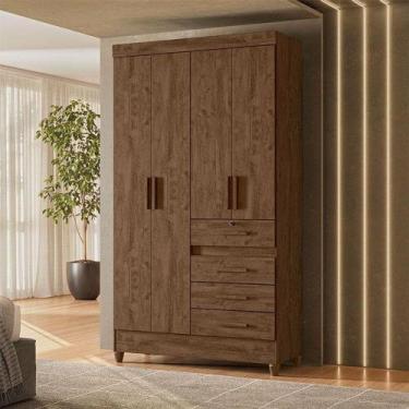 Imagem de Guarda Roupa Solteiro Ambiente Sobral 4 Portas Castanho Wood - Moval -