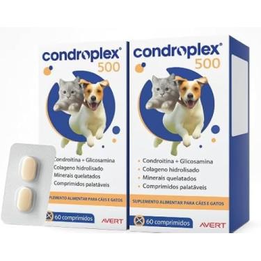 Imagem de Kit 2 unidades Suplemento Condroplex 500 Avert 60 Comprimidos Saúde Articular Cães Gatos