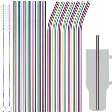 Imagem de Tomorotec Canudos de 1,134 g, 14 peças de canudos de substituição de aço inoxidável para Stanley Copos de viagem Adventure Quencher de 1,134 g com escovas de limpeza, 2 peças, grau alimentício, podem