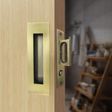 Imagem de senharvest Puxadores de descarga embutidos com puxador de borda latão antigo - Puxadores de porta de armário deslizantes de 15 cm Hardware adequado para porta de bolso, porta de armário, portas