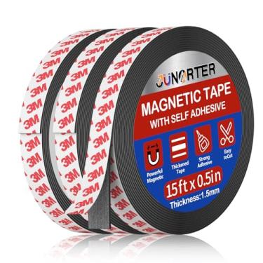 Imagem de Junarter Rolo de fita magnética, tiras magnéticas, 3 rolos (15 pés x 1/5.1 cm) tiras de fita magnética adesiva com suporte adesivo, tiras magnéticas flexíveis, fita magnética para geladeira, DIY (0,2