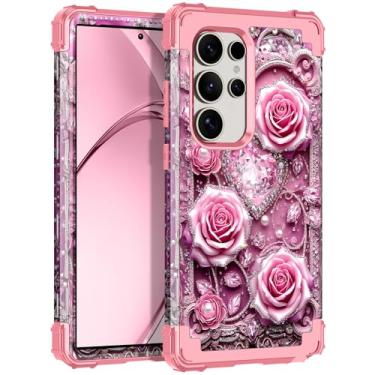 Imagem de Rancase Capa para Galaxy S24 Ultra, proteção resistente à prova de choque de três camadas de plástico rígido + capa protetora de borracha de silicone macio para Samsung Galaxy S24 Ultra 5G, brilha no