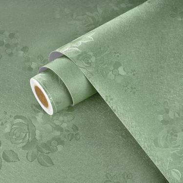 Imagem de Wallercity Papel de parede verde rosa para paredes de destaque, papel de parede floral à prova d'água, papel de contato de vinil decorativo para salpicos de cozinha, papel de parede verde para forro