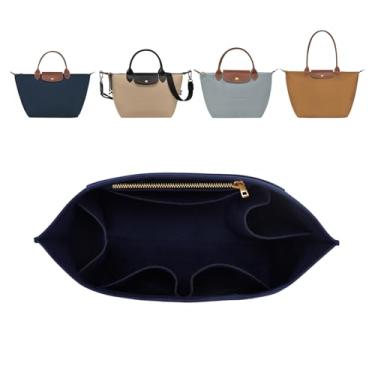 Imagem de ZTUJO Inserção organizadora de bolsa para Longchamp Le Pliage, bolsa de feltro premium Longchamp (azul marinho, médio para bolsa de ombro P e energia pequena e extra P)