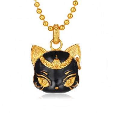 Imagem de Cykdohy Colar vintage com pingente de cabeça de gato esmaltado preto para mulheres, banhado a ouro, simples, fofo, gatinho da sorte, charmoso, corrente de contas ajustável, joias modernas, presentes