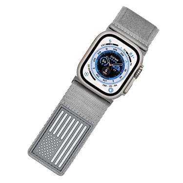 Imagem de Tefeca Pulseira Ultrawide com bandeira dos EUA Fortitude compatível com Apple Watch Ultra 2/Ultra de 49 mm, série 10 de 46 mm, séries 9/8/7 de 45 mm, SE2/SE/6/5/4 de 44 mm (cinza e prata, GG para 49