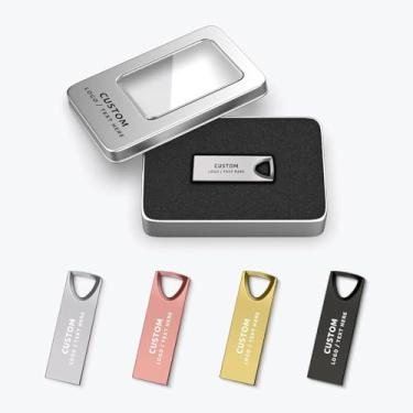 Imagem de Pen drive USB de metal personalizado, pacote com 50 pen drive personalizado USB 2.0 pen drive, ideal para eventos de negócios, presentes corporativos e brindes promocionais (1 GB, com caixa de metal)