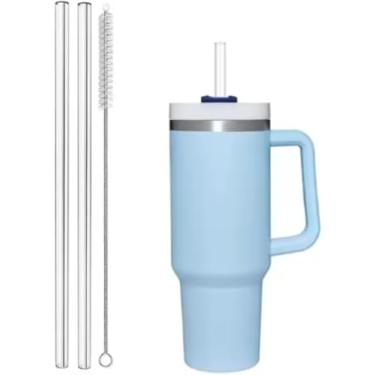 Imagem de Kit 2 Canudos de substituição e 1 Escovinha de limpeza para copos e garrafas térmicas, compatível com Stanley (3 peças)