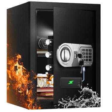 Imagem de VaultHex Seguro grande para escritório doméstico com alimentação USB-C, alarme e trava digital – Cofre de armário de segurança de 3,0 metros com luz de movimento, modo silencioso e chave de reserva