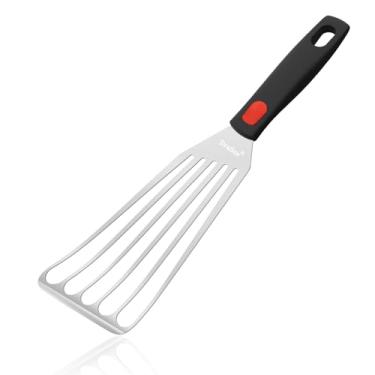 Imagem de Espátula de peixe de aço inoxidável, espátulas de metal flexível com alça de silicone, espátula com fenda para cozinha, cozinhar, grelhar, virar, ovo, panqueca e hambúrguer (grande, 30 cm)