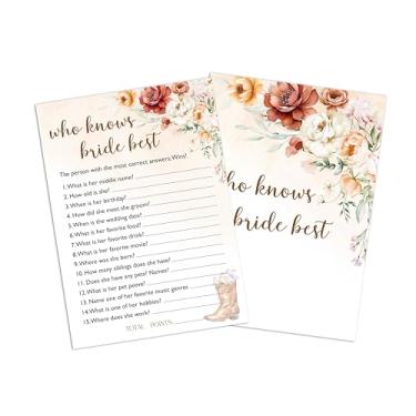 Imagem de Jogos de chá de panela, 25 cartas de jogo, cartas de jogos de outono boho floral tema caubói para, chá de panela, noivado, despedida de solteira, jogo de festa de casamento para decorações suprimentos