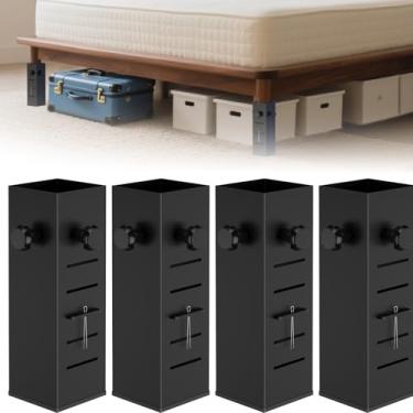 Imagem de YUEYIN Extensores de elevação de cama de dormitório resistentes, aumentam o espaço de armazenamento embaixo da cama, serve para pernas de cama de 5,6 cm a 7,6 cm de diâmetro, aço espesso para