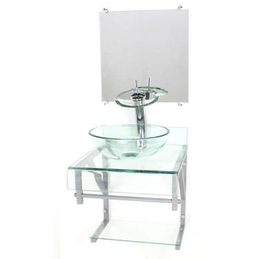 Imagem de Gabinete Vidro 40Cm Banheiro Curvado Duplo Pc Cuba Redonda