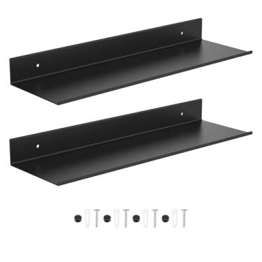 Imagem de Prateleiras flutuantes pretas 2 conjuntos de prateleira flutuante de metal montada na parede G 40 cm moderna prateleira de parede de liga de alumínio para banheiro, sala de estar, cozinha, quarto