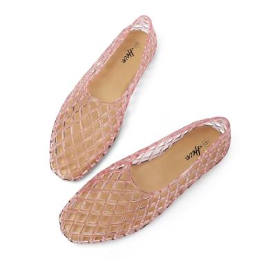 Imagem de HEVA Sapatilhas femininas de malha gelatinosa respirável transparente vazada verão praia jellies sandálias de balé, rosa, 36