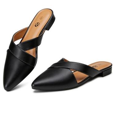 Imagem de Rekayla Mocassim feminino mules fechado bico fino frente única para mulheres, Preto PU, 35