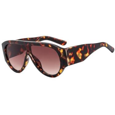 Imagem de HCHES Óculos de sol retrô com armação grande e perna larga, estilo oval, estampa de leopardo, feminino (7315-C6)