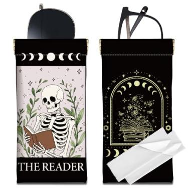 Imagem de CREATCABIN Estojo fino de óculos de sol feminino de couro com 2 peças, bolsa protetora preta portátil para óculos de sol, bolsa protetora para viagem, leve, com pano de limpeza macio, presente