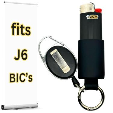 Imagem de Suporte retrátil para isqueiros BIC feito para a coleira de isqueiro J6 BICs com clipe de mola para prender e remover de chaves, bolsas e muito mais (preto)