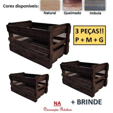 Imagem de Kit 3 caixa caixote de feira frutas ripado decoração festa - NA - Deco