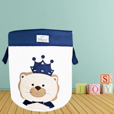 Imagem de Cesto Organizador Brinquedo Bordado Urso Príncipe Azul Marinho - Loja 