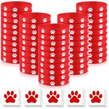 Imagem de Soulchen 50 pulseiras de silicone com estampa de pata com 100 peças de adesivos de pata de cachorro, pulseiras de borracha para aniversário, cachorrinho, animal, chá de bebê, decorações de festa