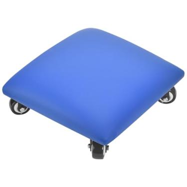Imagem de FLOLXNB Banqueta com rodinhas de baixa altura, assento baixo de rolo de couro PU, banquinho quadrado, cadeira baixa para escritório em casa, academia, garagem (azul)