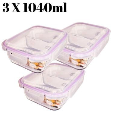 Imagem de Jogo com 3 Potes 1040ml Marmita Hermético Divisória
