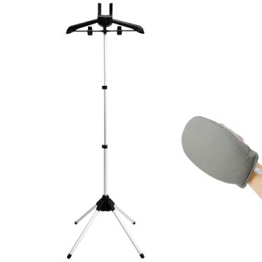 Imagem de Suporte de vaporizador de roupas, suporte dobrável para vaporizador de roupas com luvas de passar roupas, suporte de ferro a vapor, suporte de ferro a vapor, cabide de roupas para passar a vapor