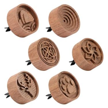 Imagem de Difusor de óleo essencial para carro, 6 peças, aromatizador de ar de carro de madeira de longa duração com clipe de ventilação, difusor de aromaterapia de carros compactos para carros, escritórios