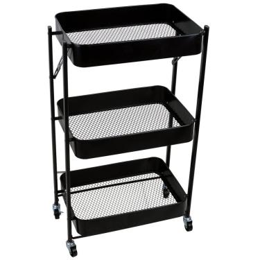 Imagem de Carrinho Organizador Multiuso 3 Prateleiras com Rodízios Brooklyn Cazza Preto
