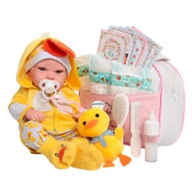 Imagem de Bebê Reborn Careca com Roupa Patinho e Bolsa Maternidade - Cegonha Reb
