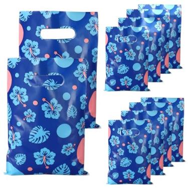 Imagem de 50un Sacolas Presente Tema Desenho Animado Azul Rosa, Sacolas Presente com Tema Havaiano Tropical Alças Estampa Folhas Florais Suprimentos para Festas Embalagens Doces Salgadinhos Decorações