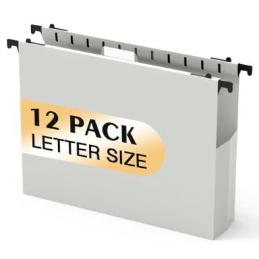 Imagem de Pastas de arquivo suspensas de plástico com capacidade extra, pacote com 12 pastas suspensas reforçadas, expansão de 17 cm, tamanho carta para arquivos em massa/gráficos médicos (cinza gelo)