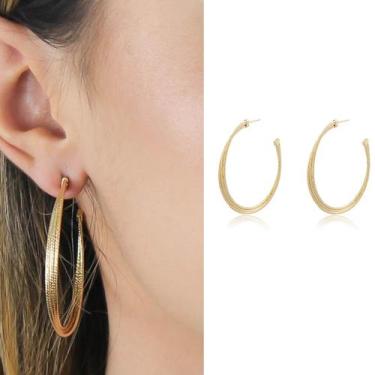 Imagem de Brinco Argola Diamantada Torcida Semi Joia Banhado Ouro 18k - Stella S