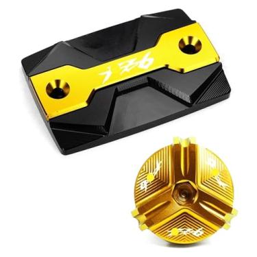 Imagem de Tampa de enchimento de óleo de motocicleta protetor de reservatório de fluido de freio frontal compatível com Y&AMAHA FZ6 FZ-6 ZF6N FZ6R FZ6S Fa&zer (1 par - ouro)