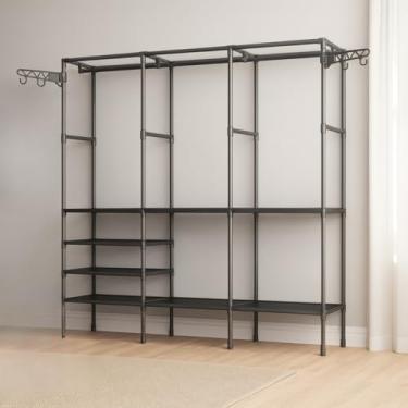 Imagem de Arara Cabideiro com Sapateira 3 Colunas Armário Organizador (Preto)