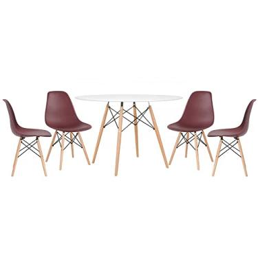 Imagem de Kit - Mesa Eames 120 cm branco + 4 cadeiras Eames Dsw Marrom