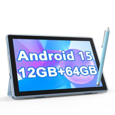 Imagem de NOVOJOY Tablet Android de 10 polegadas com capa e tablet Stylus com porta USB Tablet Android 15 2.0GHZ 2MP + 8MP câmera dupla 6000mAh 12GB RAM (expansão de 4 GB + 8 GB) + 64 GB ROM 5Gwifi6 Tablets