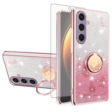 Imagem de Asuwish Capa de celular para Samsung Galaxy S25 Plus S25+ 5G com protetor de tela de vidro temperado, suporte de anel, brilhante, transparente, híbrido, TPU, capa protetora S25Plus 25S + S 25 25+