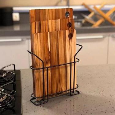 Imagem de Tábua De Carne Legumes Verduras Kit Com 3 Madeira Teca Suporte Cozinha