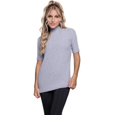 Imagem de Blusa Manga Curta Gola Alta WLS Modas Em Malha Canelada Blogueira Moda