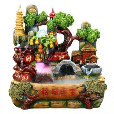 Imagem de XFNVXC Fonte decorativa para interior de resina Rockery Tabletop Fonte Rockery Fonte de água corrente base de água decoração com roda Feng Shui Rockery Fountain casa